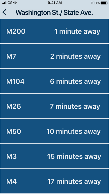 Busybus mockup of the bus routes screen